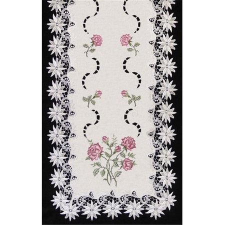SINOBRITE Sinobrite H0608-RS Pink Rose Lacey Edge Oval Placemat; 12 x 18 in. H0608/RS(12x18)